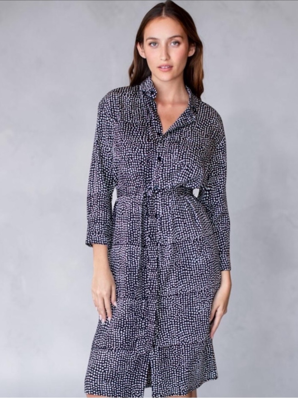 Emerson Fry India Collection RY SHIRTDRESS PAINTERLY DOTS BLACK White L